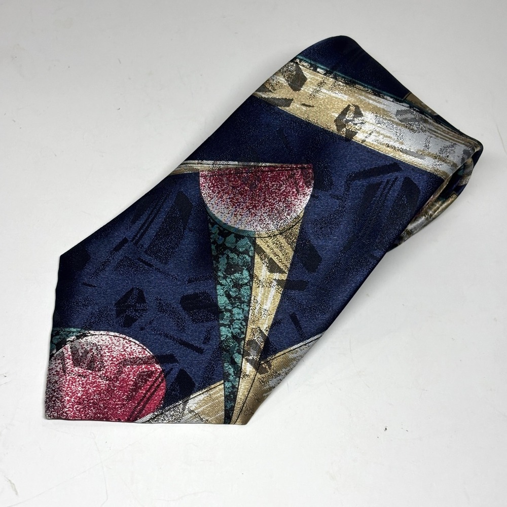 Vtg Executive Collection‎ Tie Mens OS Blue Gold Abstract Geometric USA